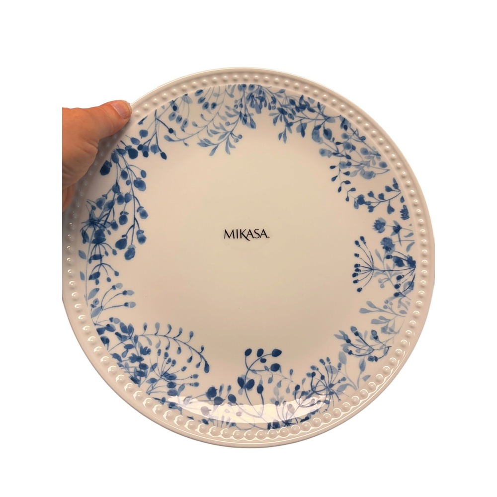 New Mikasa Taryn Set of 4 Dinner Plates 10.5" Bone China White Blue MIKASA